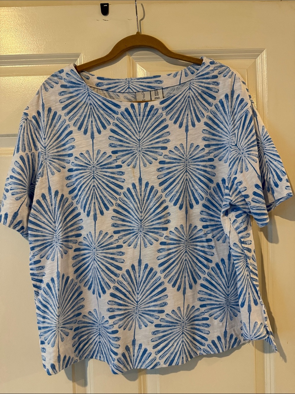 Joie White Short Sleeve Top with Blue Burst Print